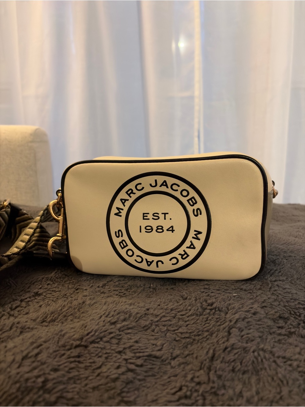 Marc Jacobs Cream Camera Crossbody with Black Logo